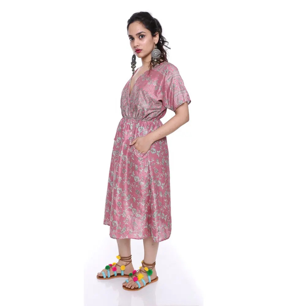 Groothandel Partij Vintage Indiase Kunst Zijde Gerecycled Sari Jurk Voor Zomer En Strandkleding