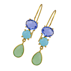 Boucles d'oreilles fines en argent sterling 925 avec placage à l'or fil d'oreille fixe bijoux en pierres précieuses dernières boucles d'oreilles fines à la mode - Product Image 1