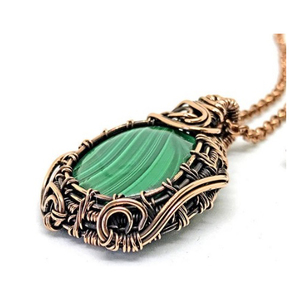 Handmade เครื่องประดับผู้ผลิตโบราณเสร็จสิ้นธรรมชาติ Malachite อัญมณีทองเหลืองจี้สร้อยคอ - Product Image 2