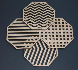 <b>Wooden</b> Trivet Set with Geometric Design Heat Resistant <b>Table</b> Protector for Hot Pots Stylish Kitchen Dining Decor - Product Image 1