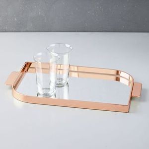 Bandeja de metal decorativa con espejo de cristal para bodas/servicio, chapado en oro rosa, nuevo diseño - Product Image 1