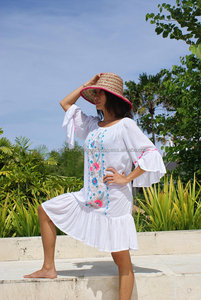 Último Estilo Bohemio Gitano con Volantes en Todas Partes, Túnica Sexy con Hombros Descubiertos, Vestido Mini de Fiesta Bordado Boho, Sensual y Atractivo - Product Image 4