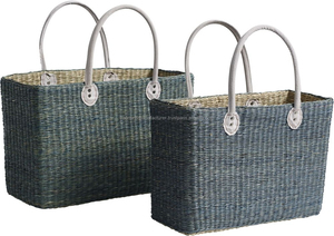 Jonc de mer naturel sac de paille de mode avec poignée en cuir - Product Image 2