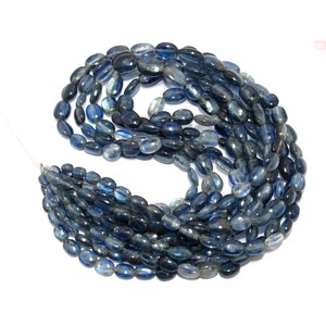 High Quality Kyanite Smooth Oval Gemstone Beads 8MM X 4MM Natural <b>Blue</b> Color Third <b>Party</b> Certified India GEMS Brand Jewelry - Product Image 4