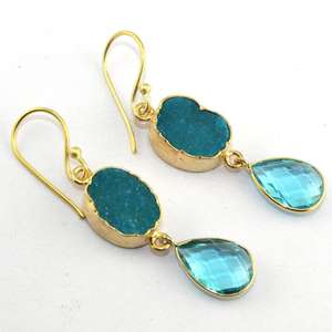 ต่างหูพลอยบุษราคัมสีน้ำเงินธรรมชาติสำหรับผู้หญิง,เครื่องประดับแบบห้อยทองชุดของขวัญสำหรับผู้หญิง - Product Image 3