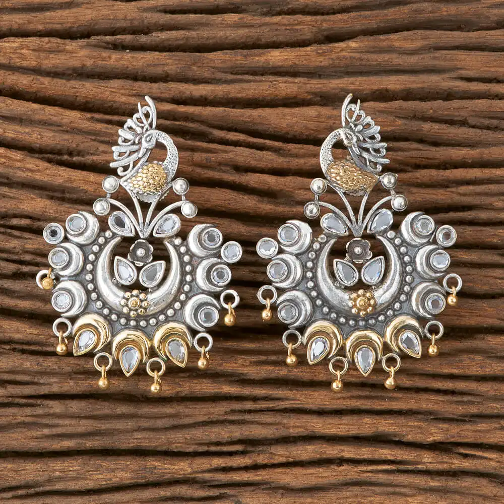 Deux tons plaqué Indo Western Paon Boucle D'oreille 9471 Blanc