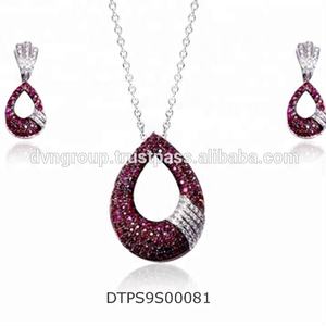 Conjunto de colgante Vintage clásico de Plata de Ley 925 con diseño único de rubí joyería de moda para aniversario - Product Image 1