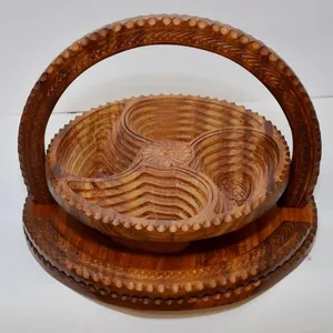 Elegant Hand Crafted Wooden Collapsible Dry Fruit Bowl <b>Bread</b> <b>Basket</b>, Wood Bowl Collapsible Handmade Wooden Heart <b>Basket</b> Price - Product Image 1