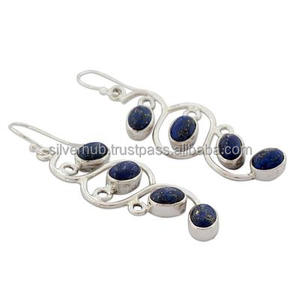 Unique 925 Sterling Silver Blue Lapis Lazuli Gemstone <b>Handmade</b> <b>Earrings</b> For Women ODM OEM Wholesale Price - Product Image 1