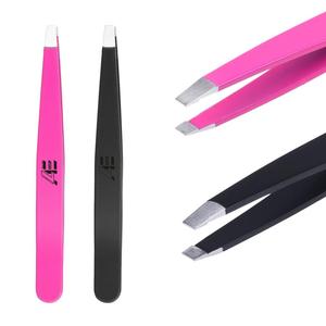 LOT DE 6 Pinceaux à épiler de précision en acier inoxydable à pointe inclinée plate ROSE/NOIR 12cm Instrument de beauté pour sourcils - Product Image 4
