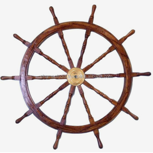 Brass Wooden <b>Ship</b> <b>Wheel</b> Wall Decor - Product Image 1