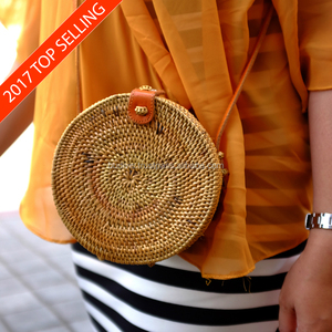 Hot Trend Rotan Ronde Tas Lederen Band Schoudertas Vrouwen Snap Lederen Trims Natuurlijke Bloemen Strap Lage Moq Mix Model geaccepteerd - Product Image 4