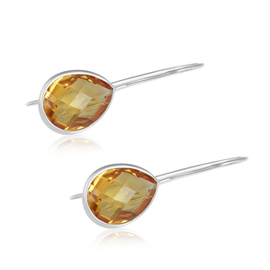 925 Sterling <b>Silver</b> <b>Dangle</b> <b>Earring</b> Pear Cut Citrine Gemstone <b>Dangle</b> Ear Wire <b>Earrings</b> Jewelry Latest <b>Earring</b> Design For Gift. - Product Image 3