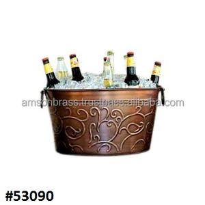 Porte-vin en cuivre antique, forme ovale, refroidisseur à vin en métal, seau à glace de table, anti-fuite, martelé à la main - Product Image 6