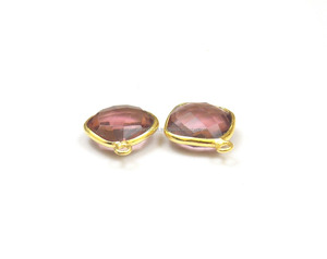 Connecteur de lunette à facettes en forme de coussin fait à la main en forme d'améthyste, pierres précieuses en laiton plaqué or Composants de fabrication de bijoux tendance - Product Image 4