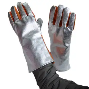 극단적인 방열 알루미늄 호일 섬유 가죽 용접 장갑 가죽 산업 안전 소방 장갑