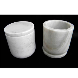 Tarro de vela de mármol blanco de almacenamiento de forma cilíndrica con recipiente contenedor de tapa - Product Image 1