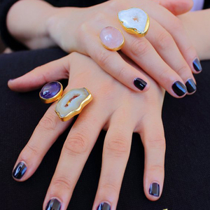 Bagues en Agate naturelle, druse, bijoux tendance, pierres précieuses - Product Image 2