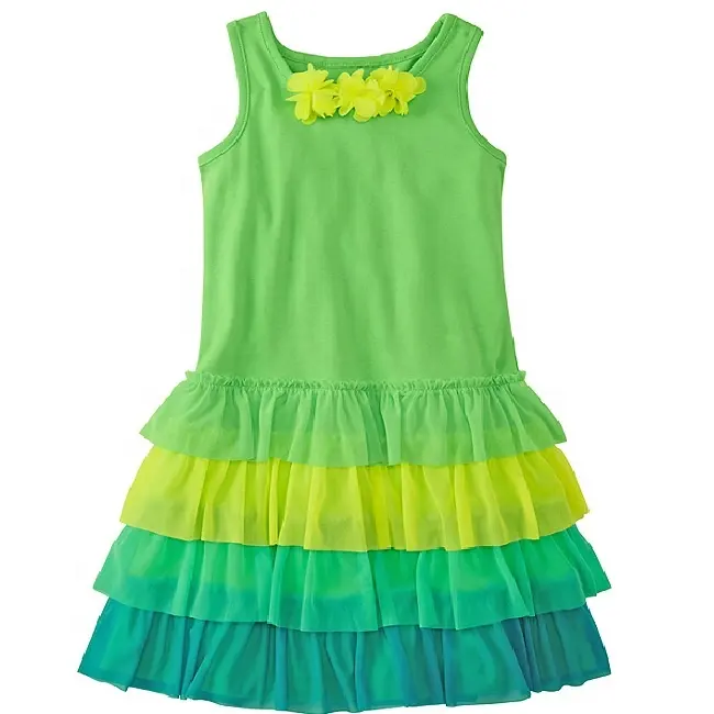 Mädchen gestuftes Tuch mit Tüll Schichten Kinder Baby tragen Outfits Kinder Großhandel High Quality Solid Custom Sommer neues Design Kleid
