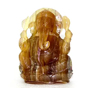 Patung Ukiran Buatan Tangan Patung Spiritual Hindu Madu Fluorit Batu Ganesha Kristal Batu Penyembuhan Batu Permata India