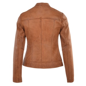 Blouson de motard en cuir de vache véritable de haute qualité pour femmes, taille unisexe, col montant, fermeture éclair, sur mesure, printemps - Product Image 6