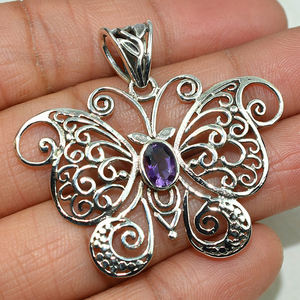 Colgante de Plata de Ley 925 con amatista en forma de mariposa, joyería India - Product Image 4
