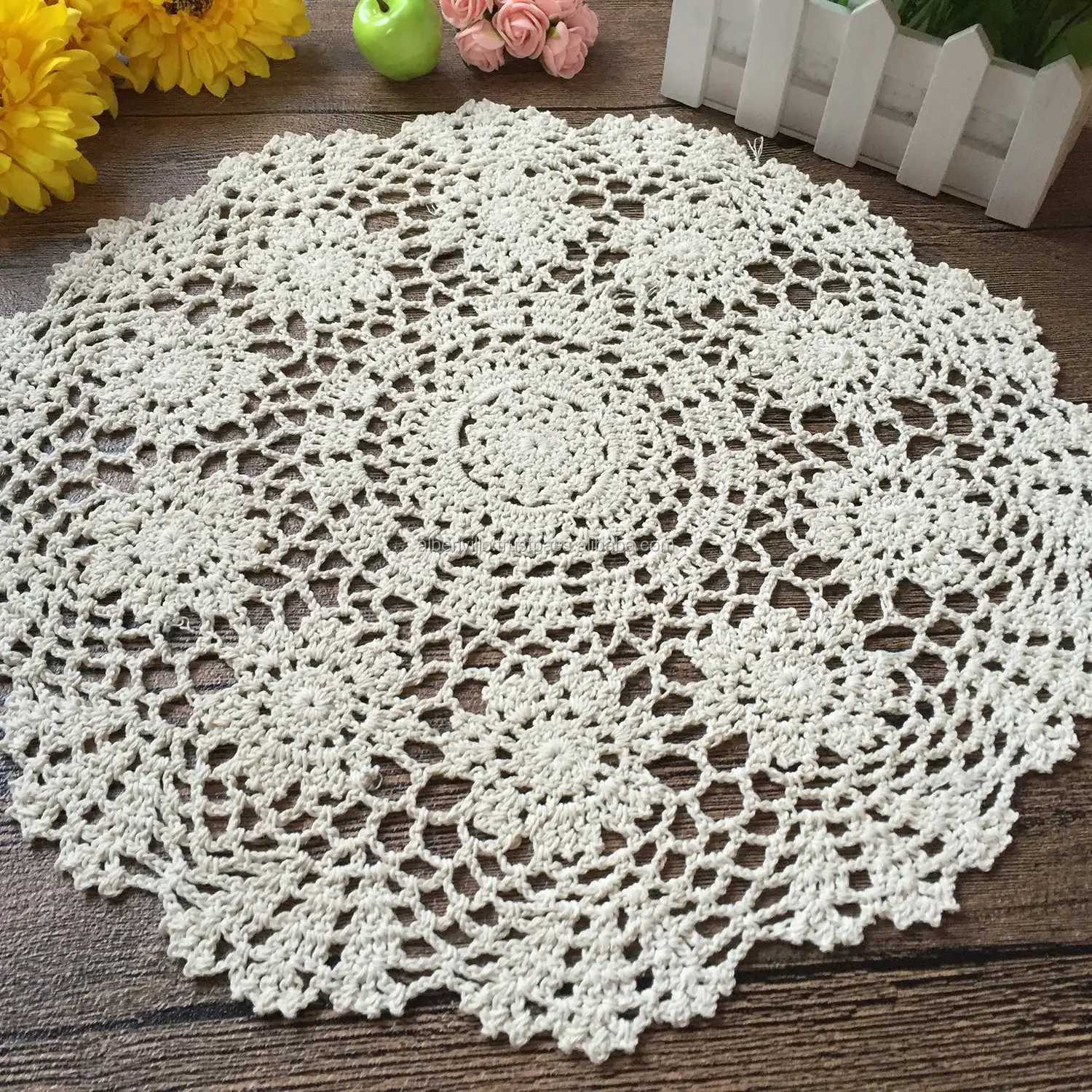 Tabela Placemats Handmade Crochet Pano Redondo Coasters Mão De Malha Crochet Forma Redonda Algodão Branco Place Mat