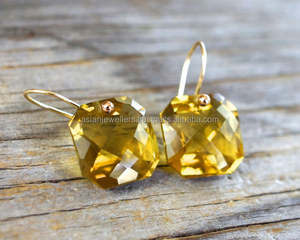 Boucles d'oreilles à facettes fines en gel Citrine argent sterling 925, bijoux en pierres précieuses, à facettes - Product Image 1