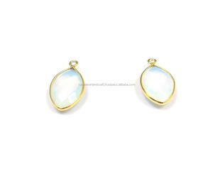 Fait à la main en argent Sterling blanc opale Quartz à la mode Vintage plaqué or lunette pierre de naissance Boho connecteur déclaration bijoux - Product Image 5