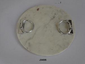 ถาดเสิร์ฟหินอ่อนรูปทรงกลมพร้อมที่จับอลูมิเนียมถาดหินอ่อนขัดเงาถาดเสิร์ฟของตกแต่งบ้าน - Product Image 4