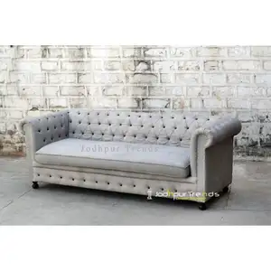 Hospitality Room Hotel Furniture Canvas Three Seater Leather Sofa