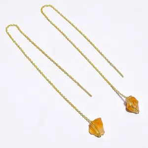 Gold plated brass chain earrings manufacturing in India natural citrine gemstone handmade brass vermeil jewelry manufacturer