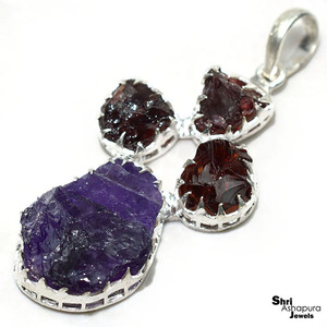 Forme fantaisie amusante améthyste _ grenat rouge pendentif en argent Sterling 925 bijoux en argent pierres précieuses bijoux en argent - Product Image 2