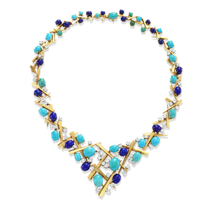 Gold Plated .925 Sterling Silver Turquoise Lapis Cabochons Gemstone <b>Statement</b> <b>Necklace</b> Jewelry Manufacturer - Product Image 1