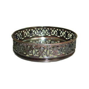 ถาดกระจกทรงกลมสำหรับตกแต่งทำจากโลหะสแตนเลสถาดทรงกลมขัดเงาพร้อมที่จับมีรู - Product Image 4