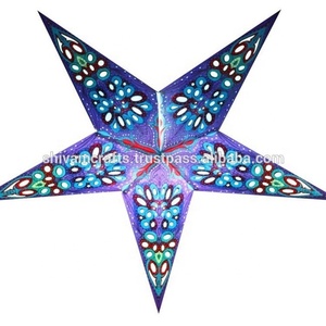 Fleurs sérigraphié papier 5 pointeurs étoiles lampes/lanternes pour la décoration de noël gros exportateur en vrac de l'inde - Product Image 3