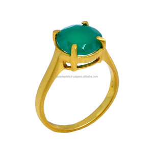 Venta al por mayor Casa De Plata hecho a mano 925 anillo de plata ónix verde conjunto de puntas de piedras preciosas con chapado en oro para bodas - Product Image 1