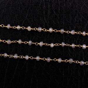 Chaîne de perles en Labradorite, un pied couvert or, maillons couverts - Product Image 2