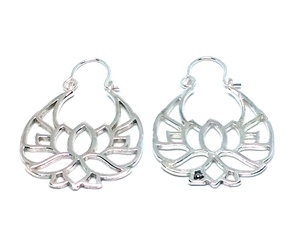 Attractive Handmade Hoop Earring Lotus Silver Hoop Earring Silver Hoop Earring - Product Image 3