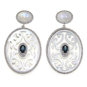 . Boucles d'oreilles en argent sterling 925 avec saphir bleu et pierre de lune arc-en-ciel Fabricant - Product Image 1