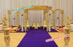 Boda India tallada Mandap Último diseño Madera tallada Seis pilares Mandap Matrimonio indio Mandap Sillas con pilares de madera Reino Unido - Product Image 2
