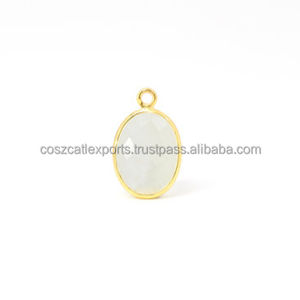 ตัวเชื่อมต่อฝาหินมูนสโตนสีรุ้งพร้อมจี้และสเน่ห์ชุบโรเดียมสีเงินชุบทองสำหรับการตั้งค่าหนามเตย - Product Image 1