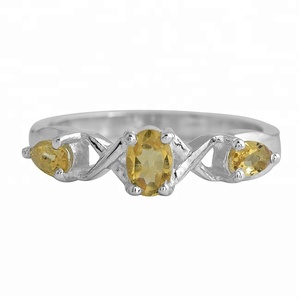 Piedra preciosa de citrino de pera ovalada, anillo de eternidad de Plata de Ley 925, joyería con anillo de moda Chapado en plata para regalo de boda - Product Image 1