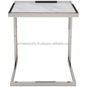 Table d'appoint moderne en acier inoxydable avec dessus en marbre élégant Parfait pour le salon Gain de place Design élégant et durable - Product Image 3