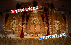 Vivah White Fiber Wedding Mandap Decoración con luces LED Damroo Tallado Bodas indias Decoración tradicional india de la boda - Product Image 4