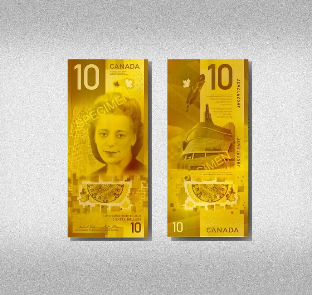Suvenir Dolar Kanada 10 Uang Kertas, Koleksi Hadiah Berlapis Emas 24K