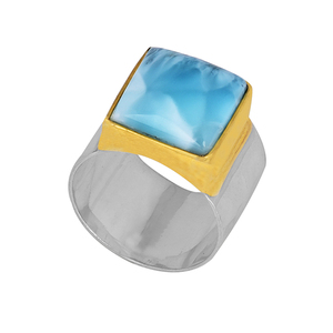 Genuino Larimar forma cuadrada bisel piedra preciosa plata maciza chapado en oro anillo joyería mayorista fabricante CASA DE PLATA - Product Image 2