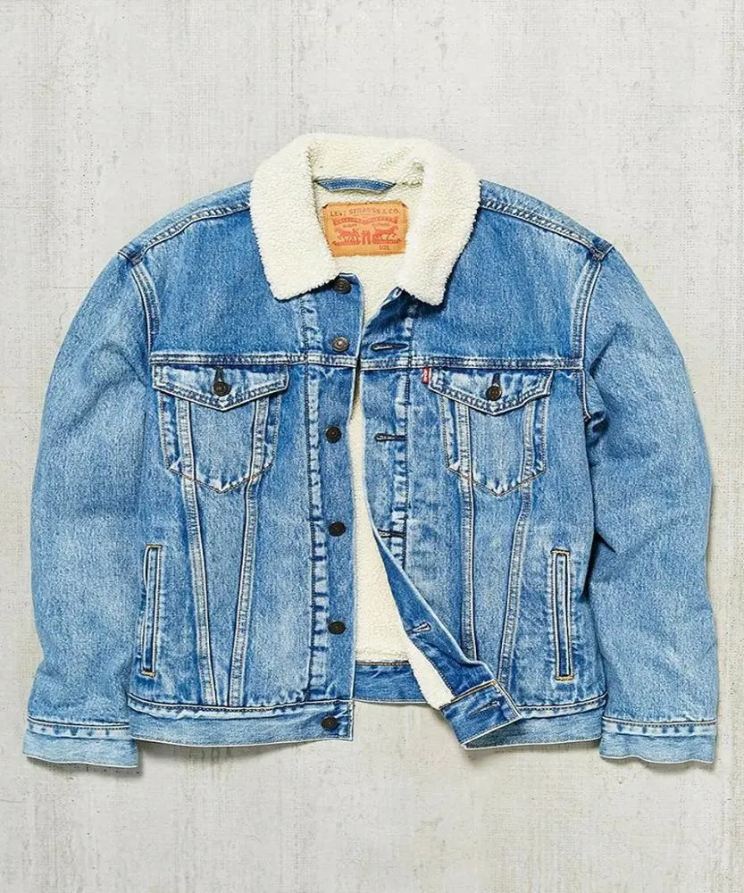 Hochwertige maßge schneiderte Borg Collar Jeans jacke Lange gefütterte Jeans jacke Jeans jacke