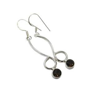 Gran oferta, pendiente de piedras preciosas de cuarzo ahumado de Plata de Ley 925, pendientes de joyería de plata hechos a mano indios - Product Image 1