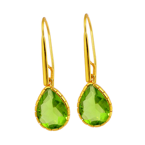 Boucles d'oreilles pendantes faites à la main en argent sterling 925 avec pierre précieuse péridot taille poire, sertie clos, plaquées or, cadeau pour mariage ou fête - Product Image 1